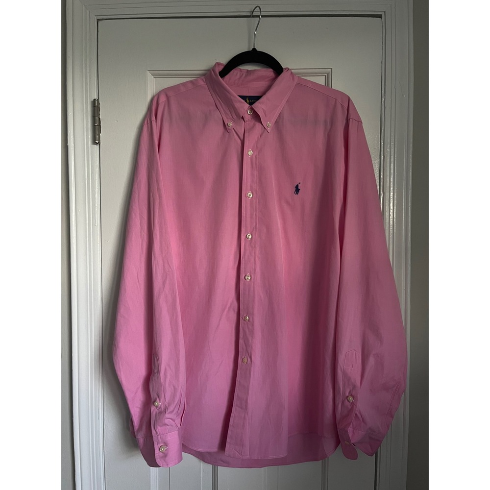 Polo Ralph Lauren Mens XL Pink Cotton Poplin Button Down Long Sleeve Pony Shirt